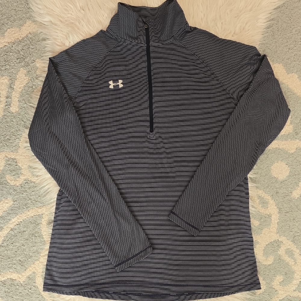 Under Armour Navy Blue and White Striped Pullover